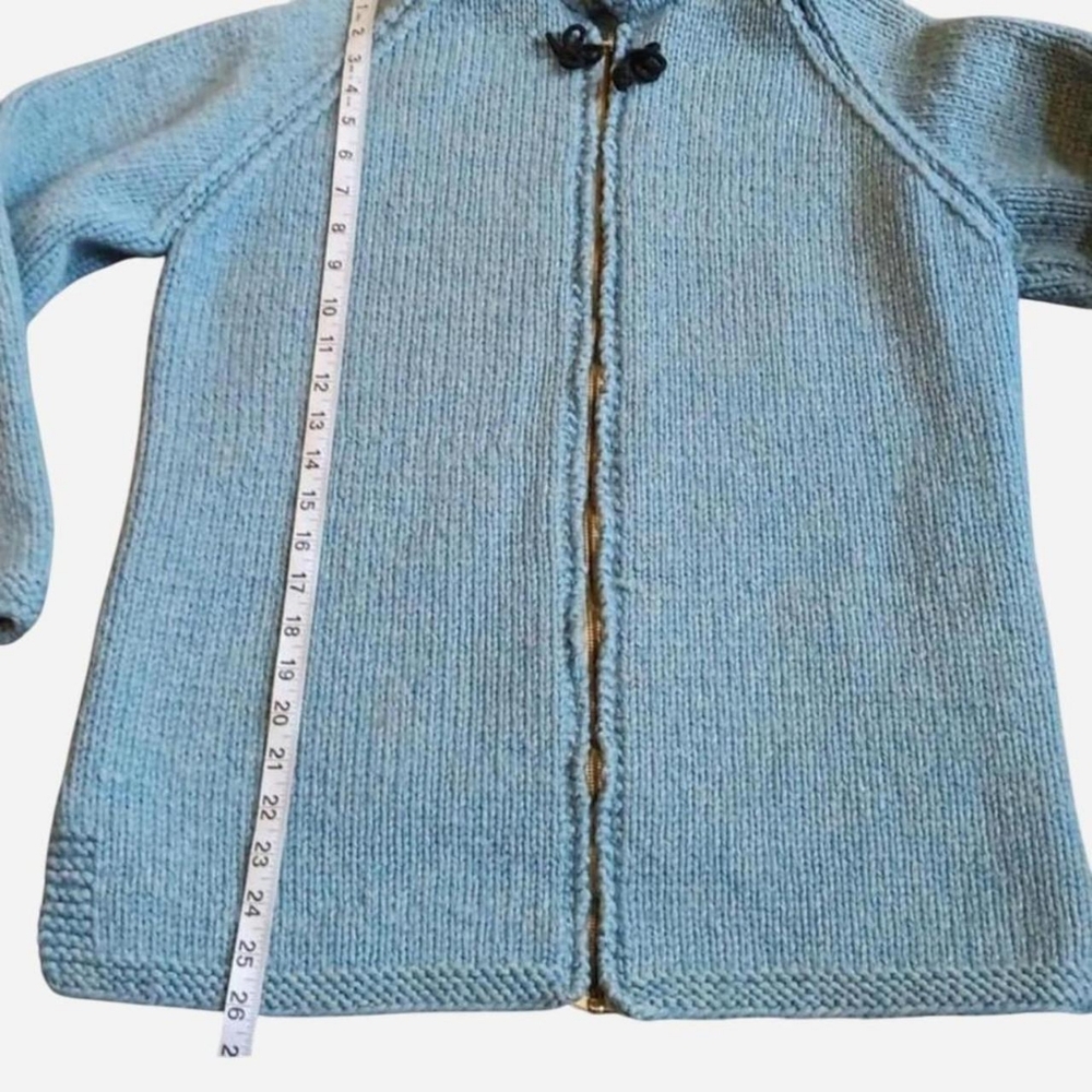 60s 70s Blue Knit Full Zip Cardigan Sweater Jacket, Fall Vintage Winter Knitwear - Picture 9 of 9